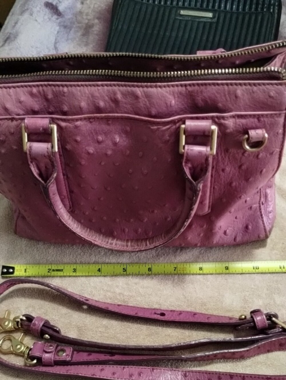 Brahmin Plum Ostrich-Embossed Leather Satchel with Detachable Strap - Picture 8 of 11